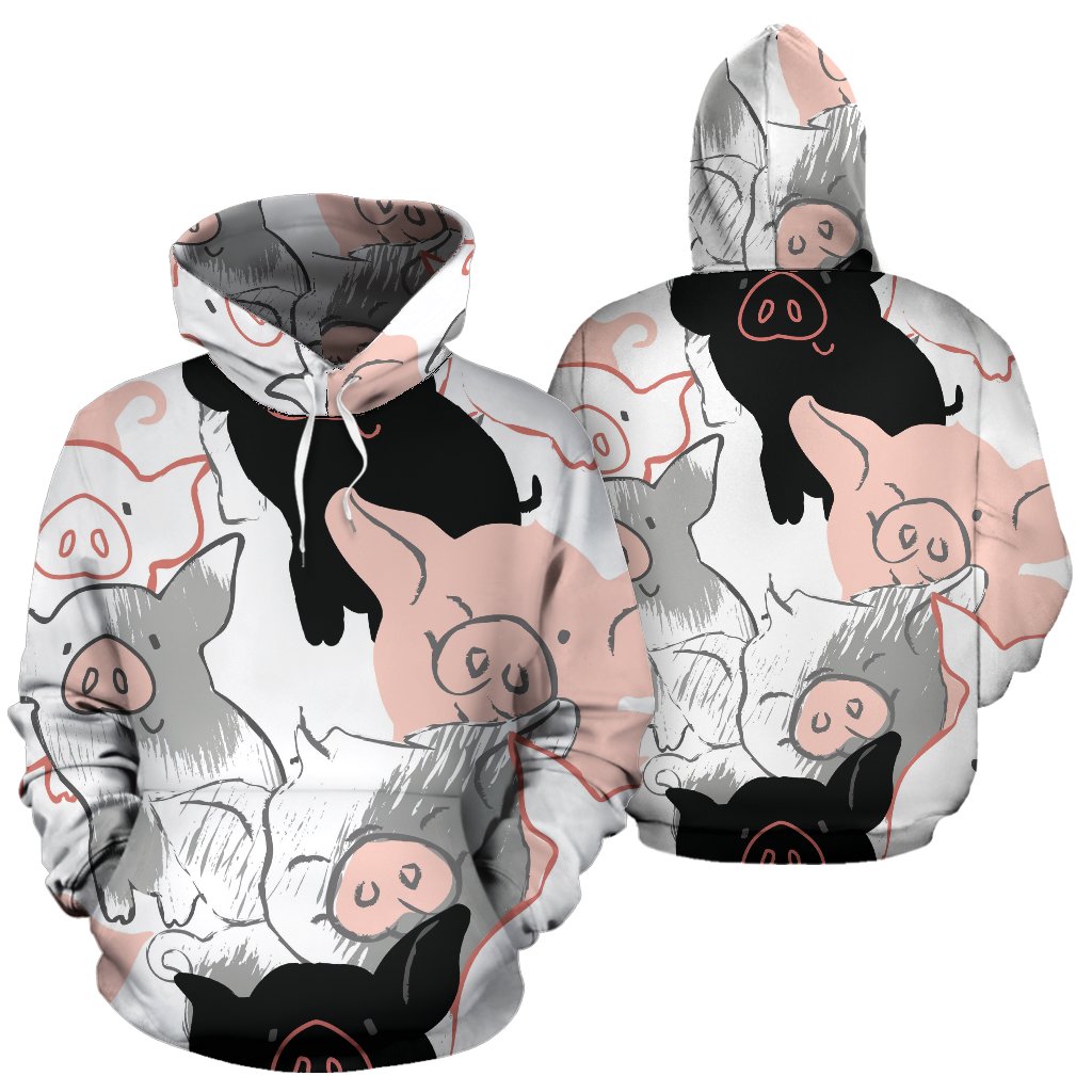 Pig Hand Drawn Pattern Print Women Men Pullover Hoodie-grizzshop