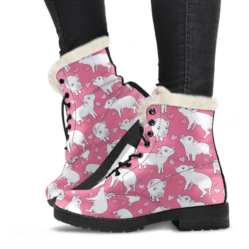 Pig Heart Pattern Print Comfy Winter Boots-grizzshop