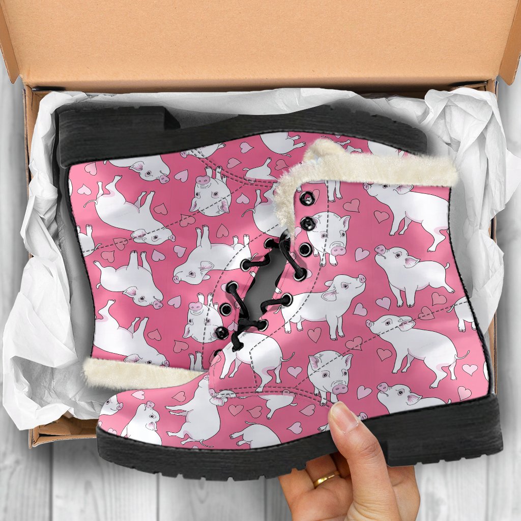 Pig Heart Pattern Print Comfy Winter Boots-grizzshop