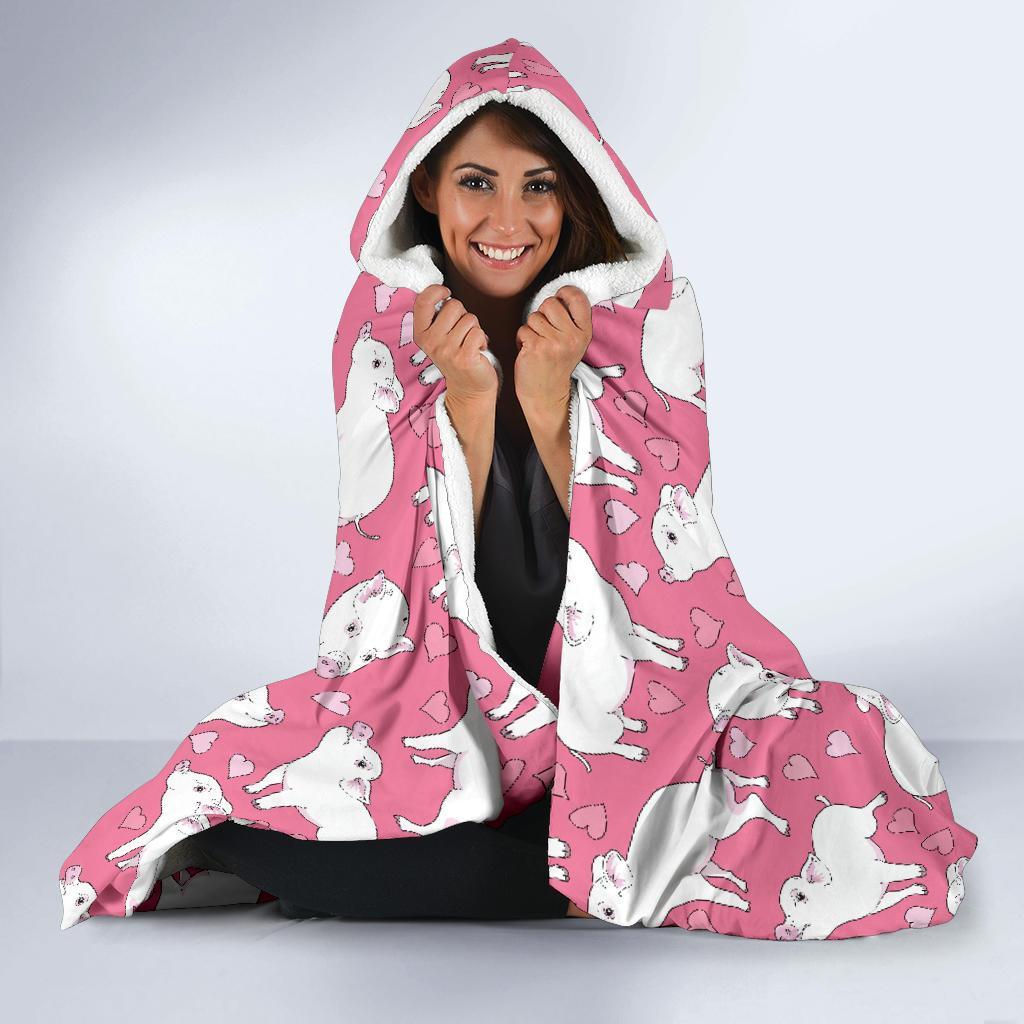 Pig Heart Pattern Print Hooded Blanket-grizzshop