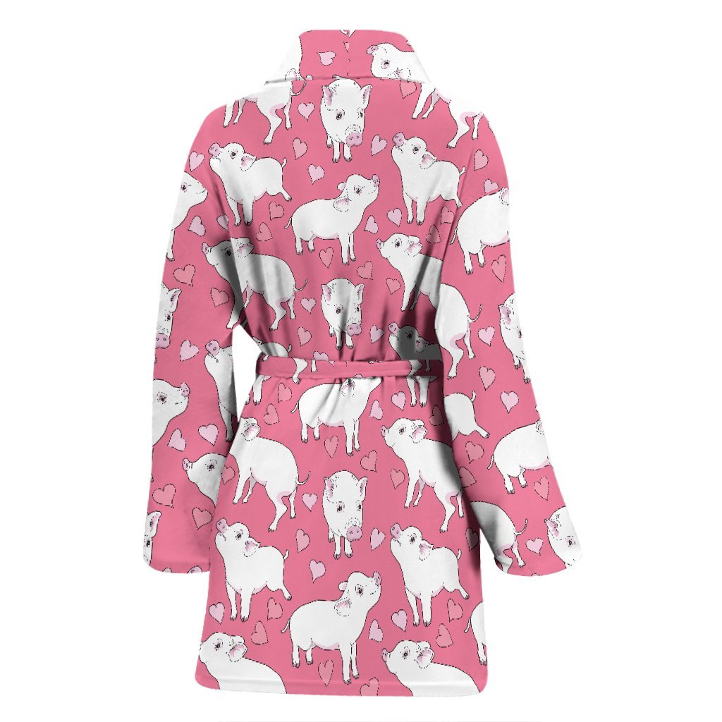 Pig Heart Pattern Print Women Long Robe-grizzshop
