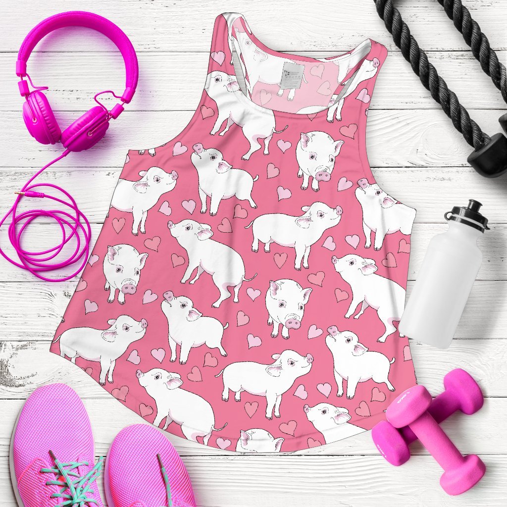 Pig Heart Pattern Print Women's Racerback Tank Tops-grizzshop