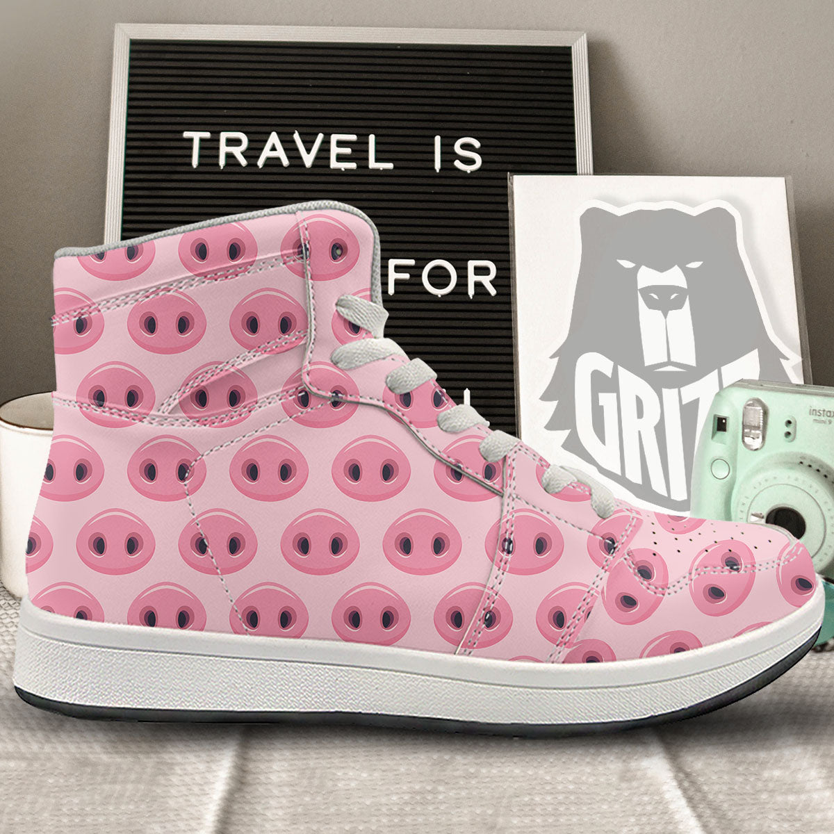 Pig Nose Pink Print Pattern High Top Sneakers-grizzshop