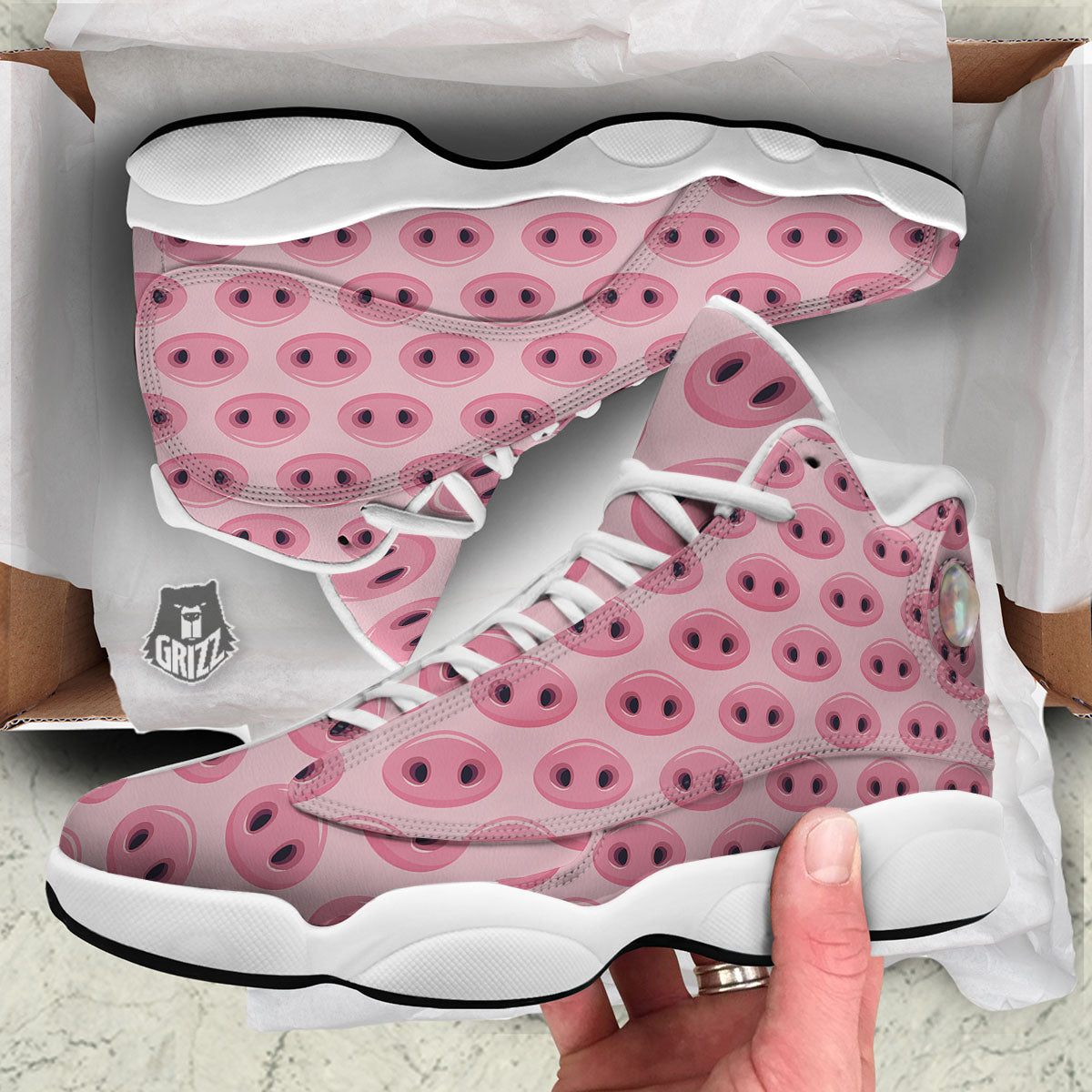 Pig Nose Pink Print Pattern White Basketball Shoes-grizzshop