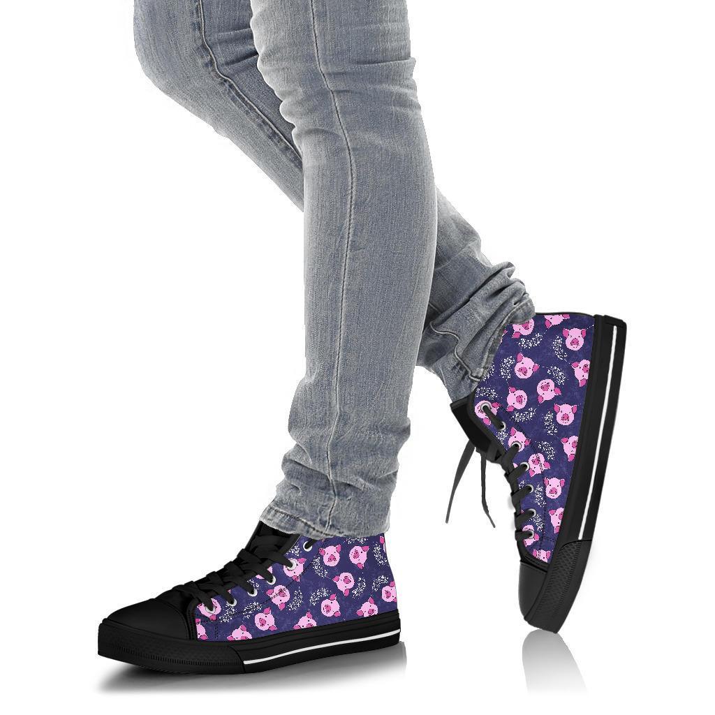 Pig Pattern Print Men Women's High Top Shoes-grizzshop