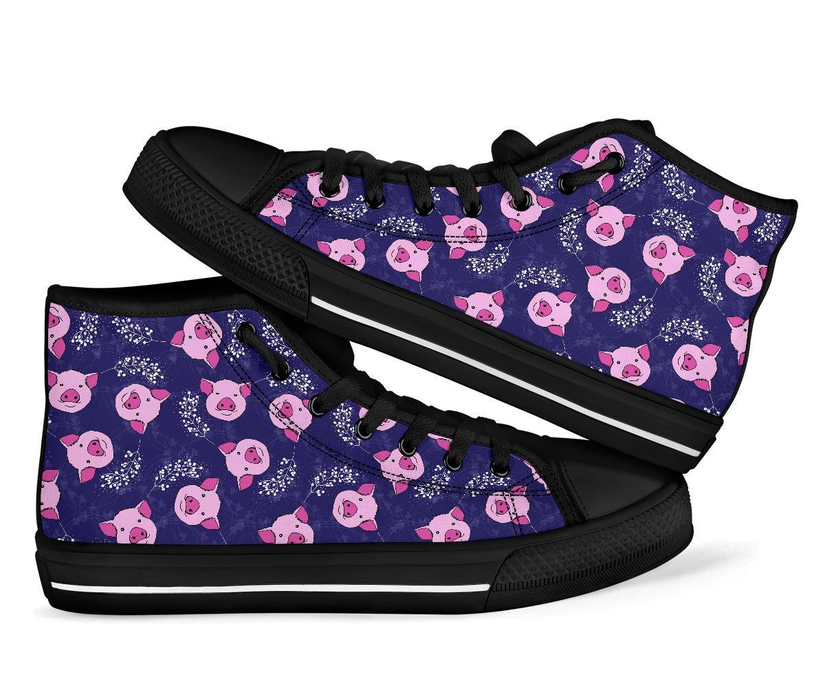 Pig Pattern Print Men Women's High Top Shoes-grizzshop