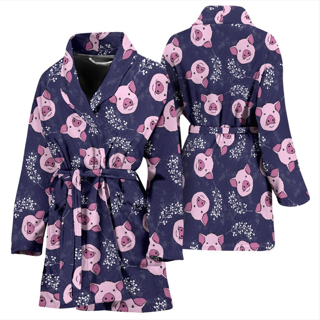 Pig Pattern Print Women Long Robe-grizzshop