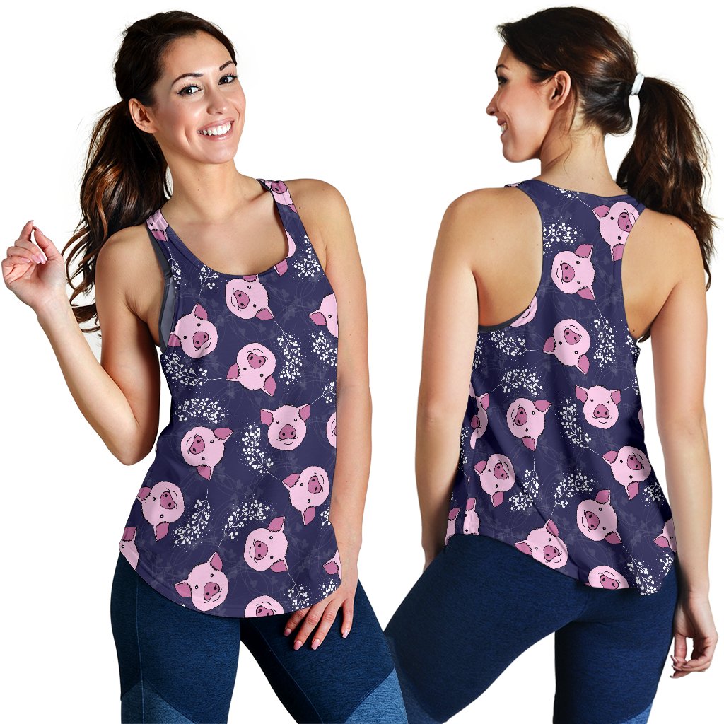 Pig Pattern Print Women's Racerback Tank Tops-grizzshop