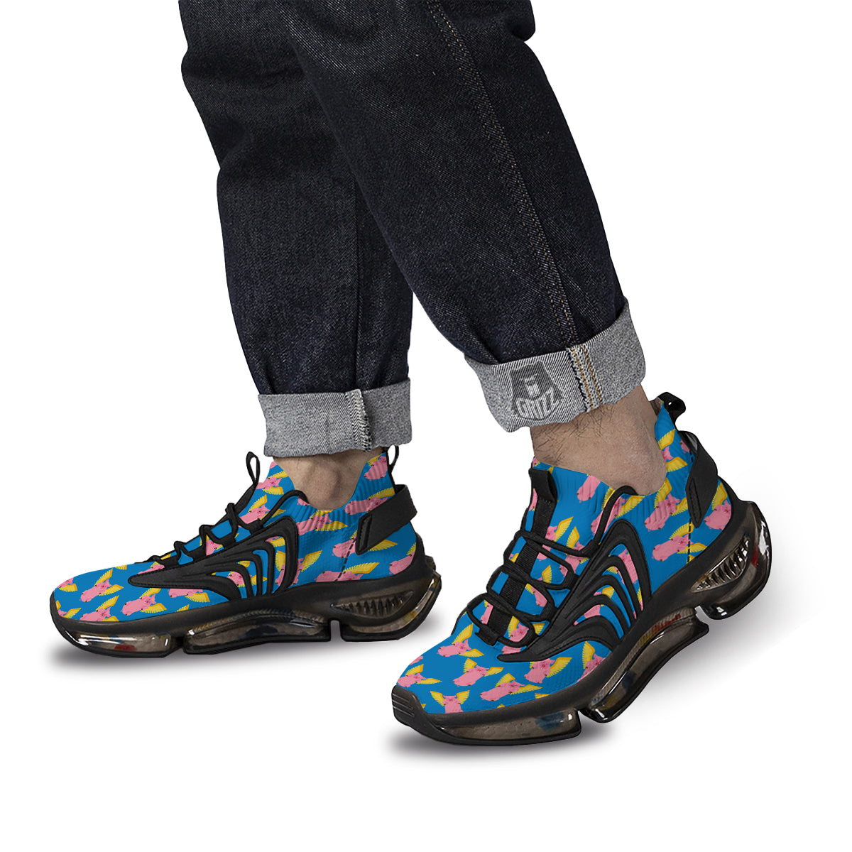 Pig Pink Vintage Print Pattern Black Gym Shoes-grizzshop