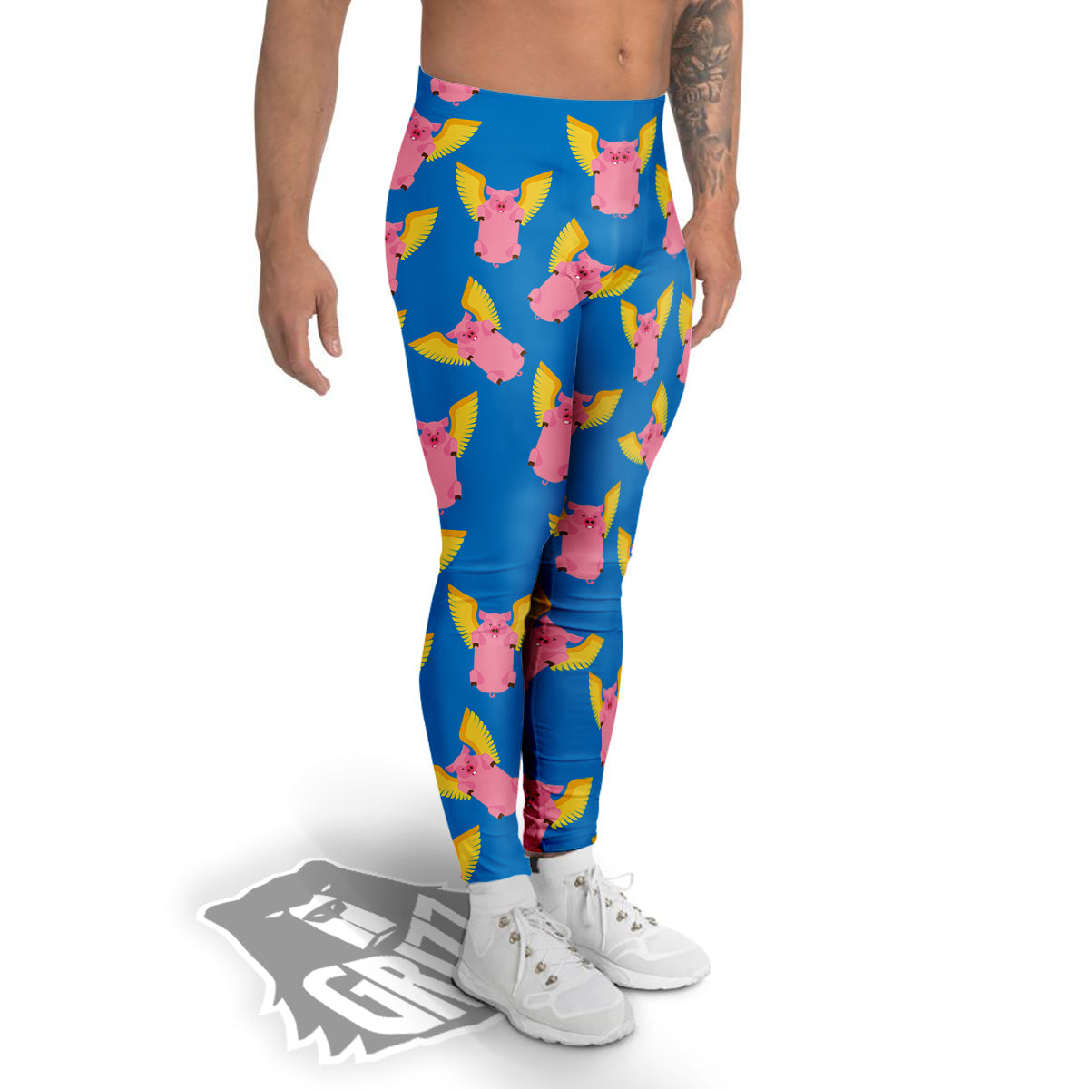 Pig Pink Vintage Print Pattern Men's Leggings-grizzshop