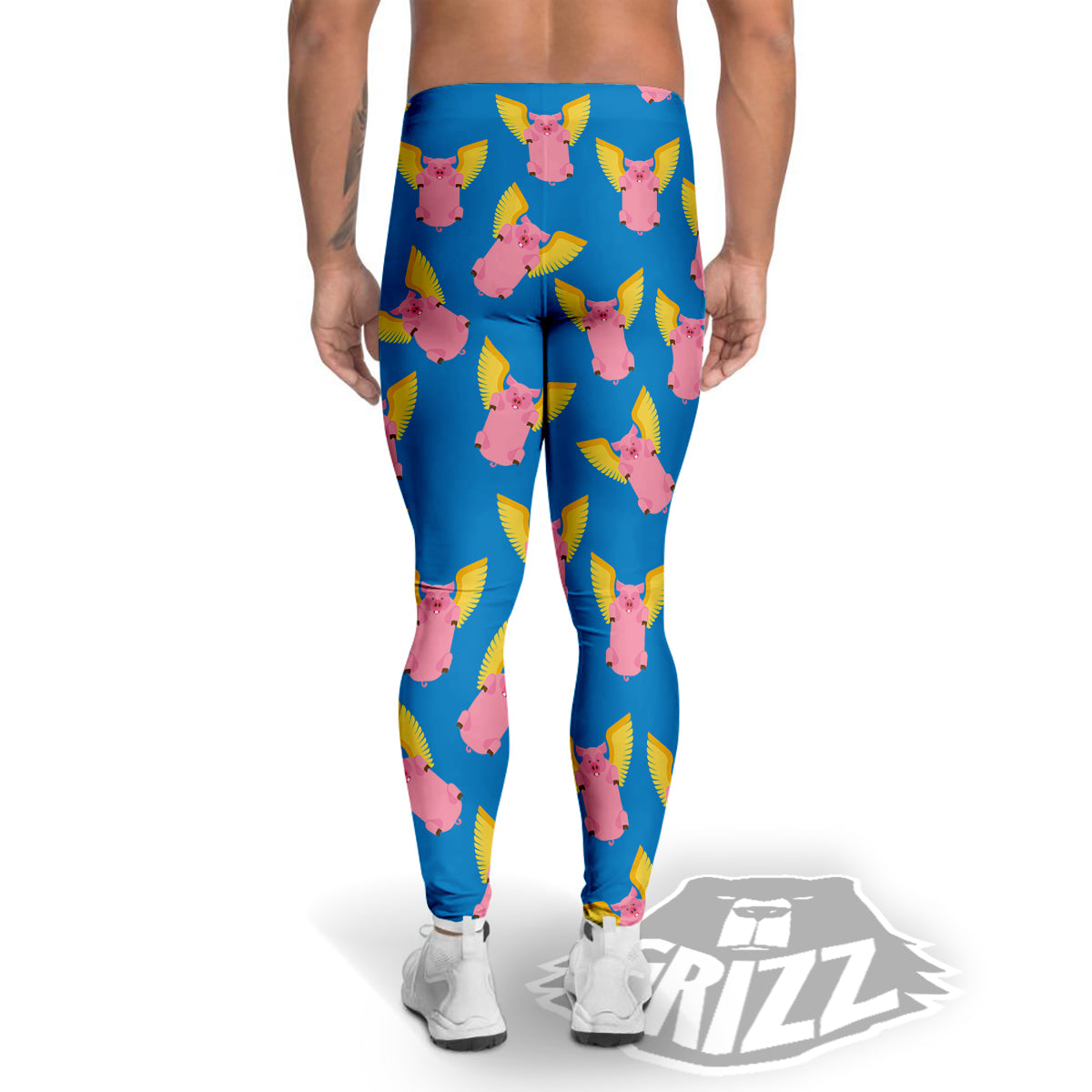 Pig Pink Vintage Print Pattern Men's Leggings-grizzshop