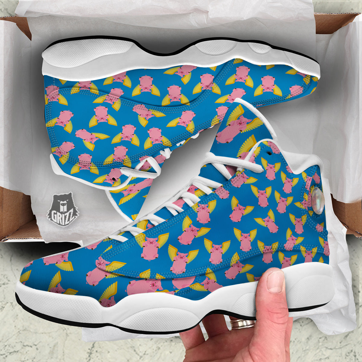 Pig Pink Vintage Print Pattern White Basketball Shoes-grizzshop