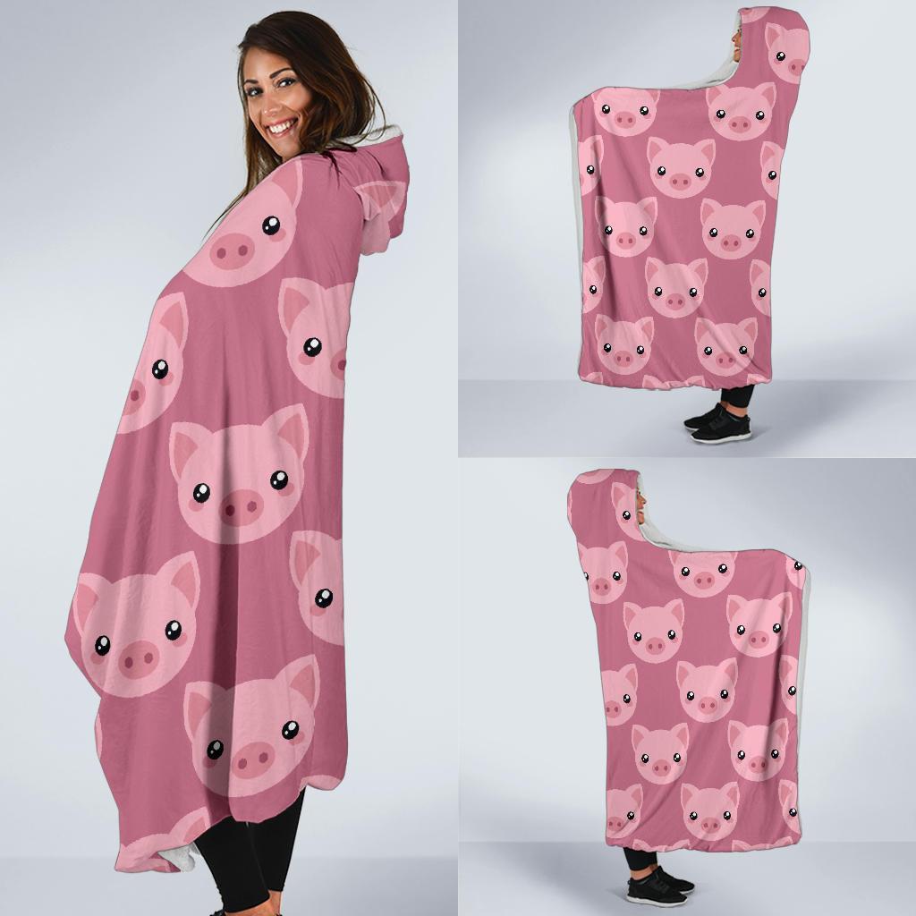 Pig Print Pattern Hooded Blanket-grizzshop