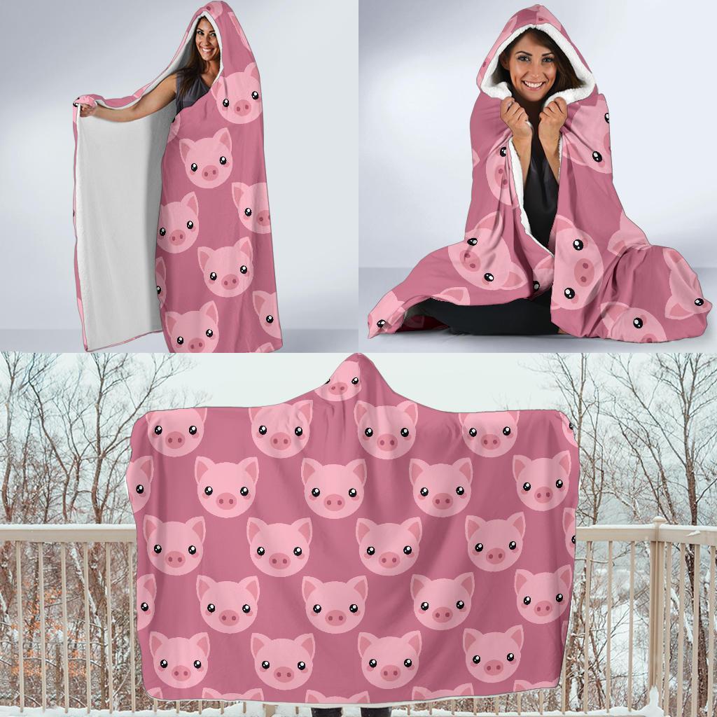 Pig Print Pattern Hooded Blanket-grizzshop