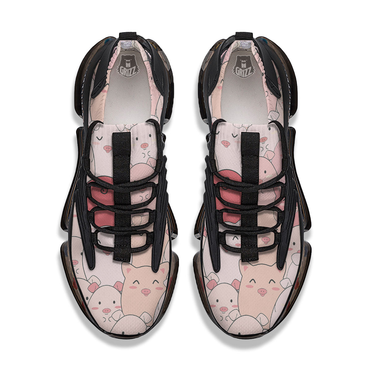 Pig Tail Pink Print Black Gym Shoes-grizzshop