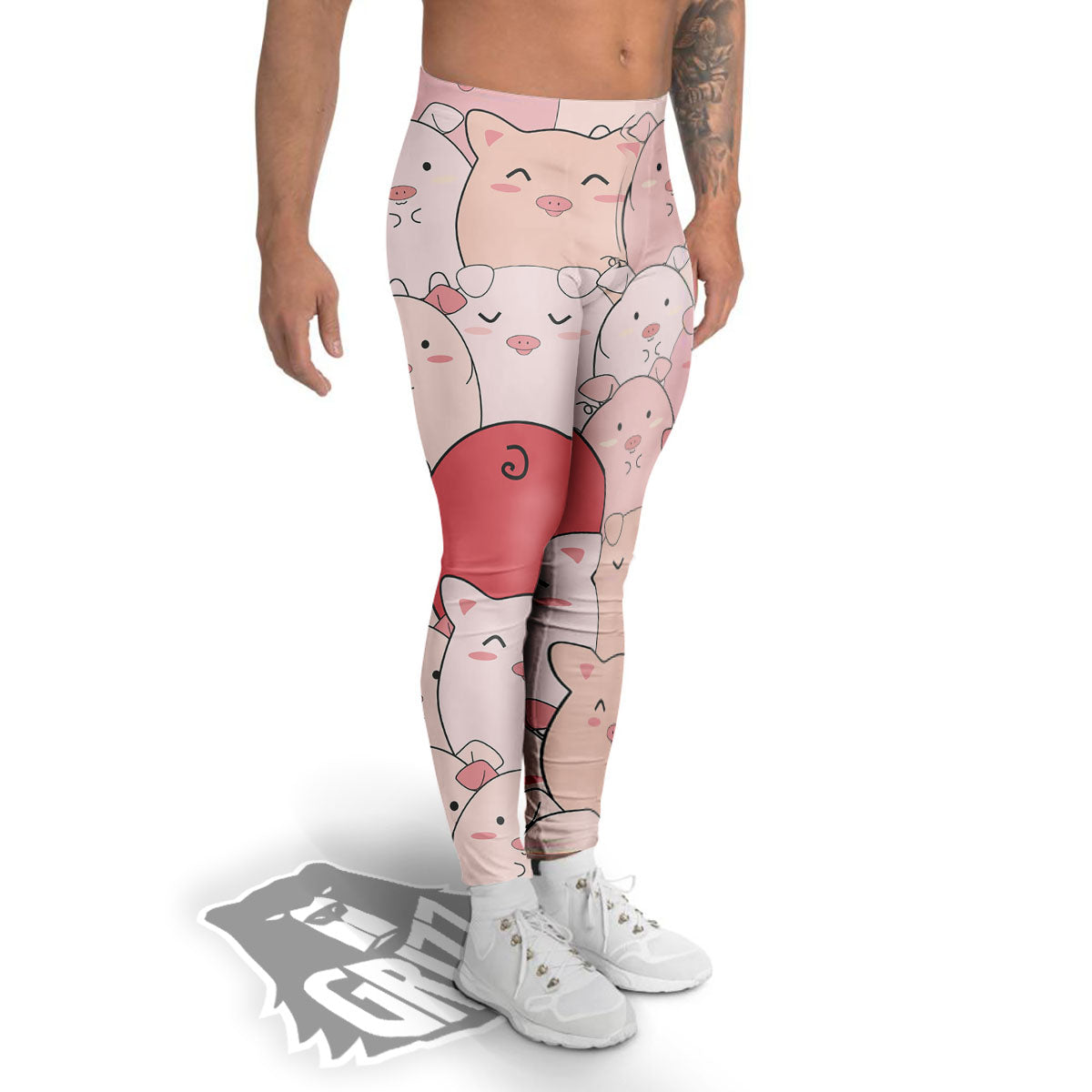 Pig Tail Pink Print Men's Leggings-grizzshop