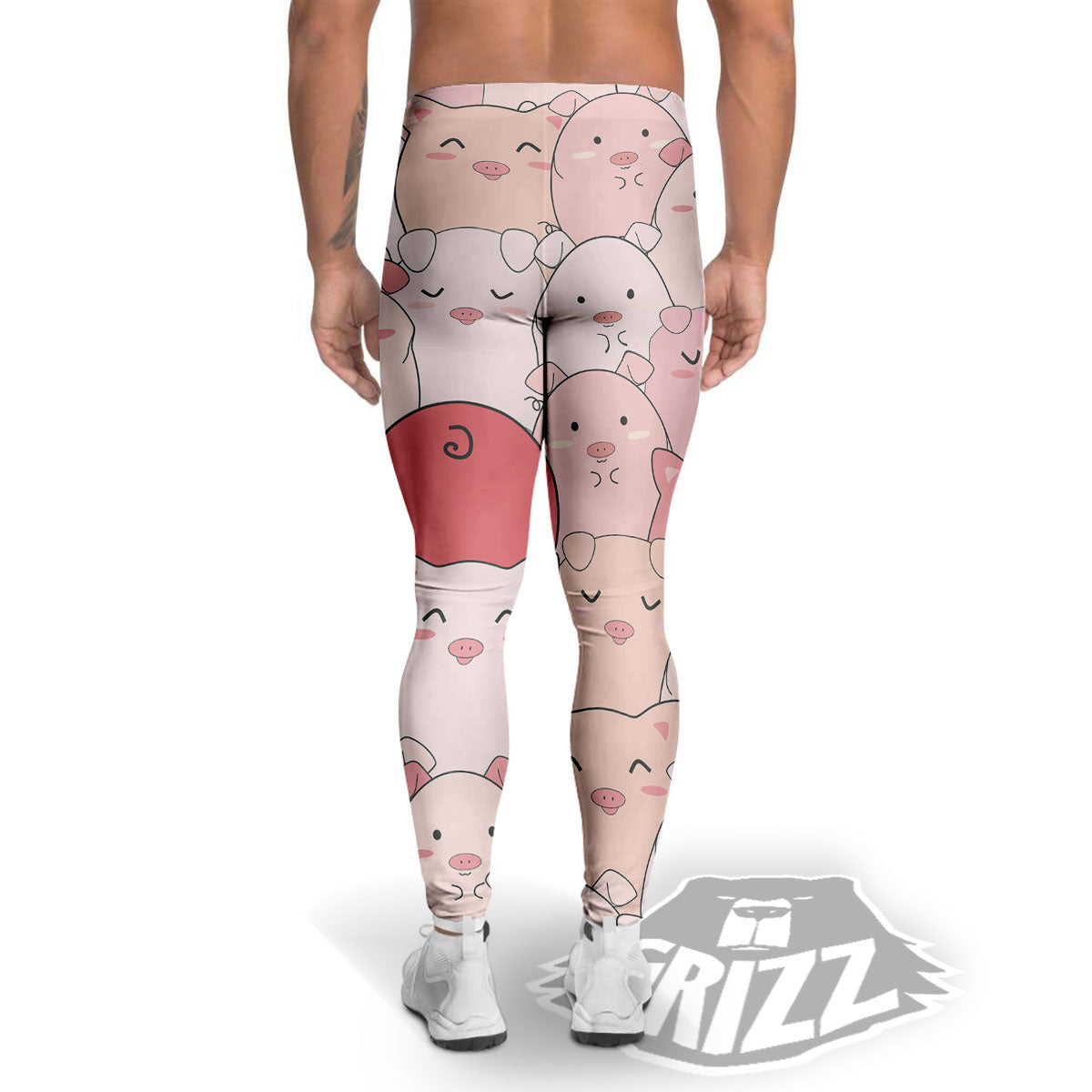 Pig Tail Pink Print Men's Leggings-grizzshop