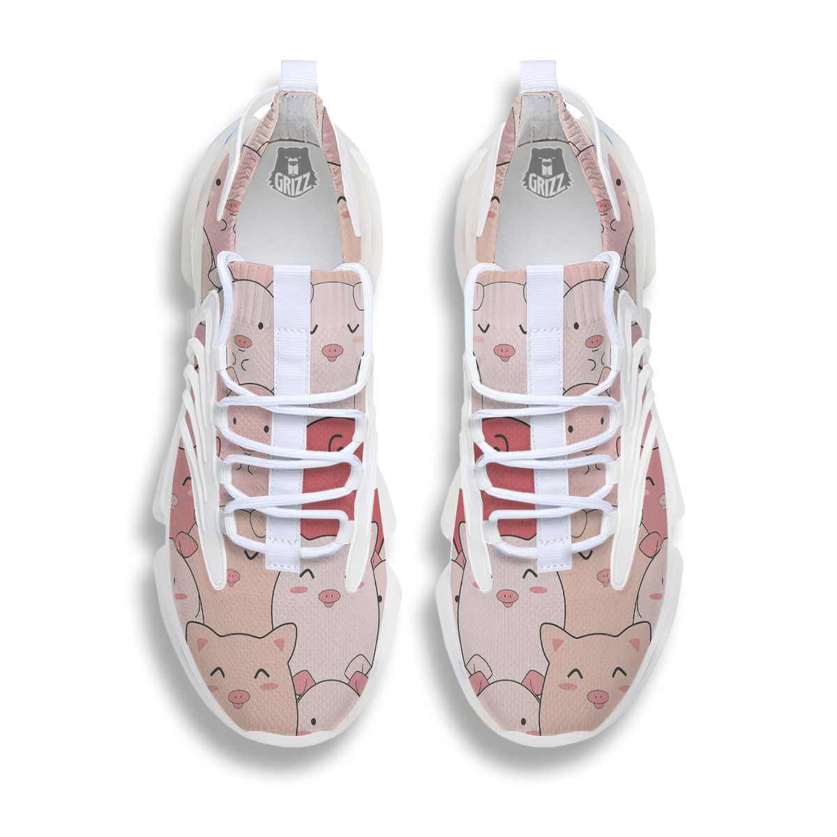 Pig Tail Pink Print White Gym Shoes-grizzshop