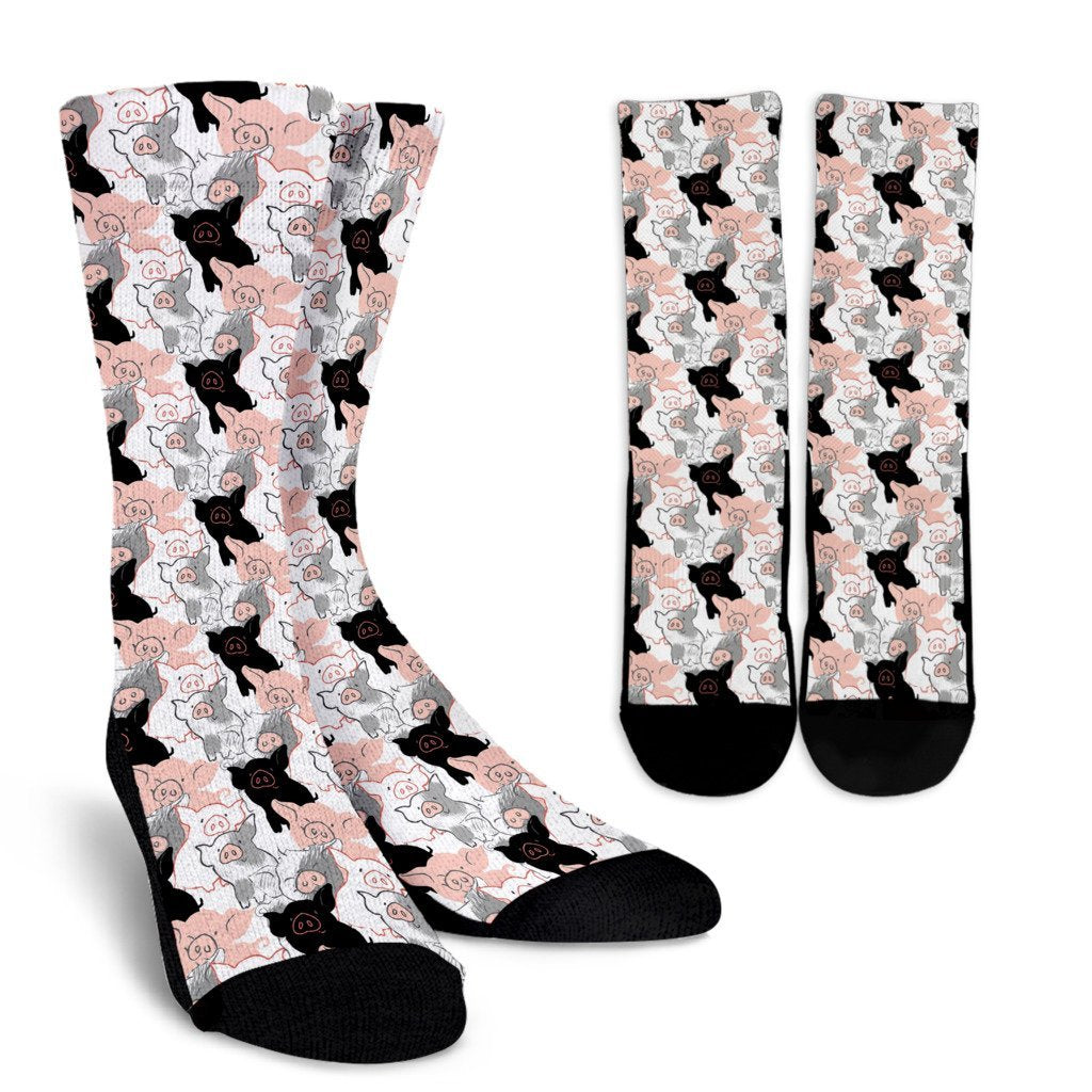 Pig Hand Drawn Pattern Print Unisex Crew Socks-grizzshop