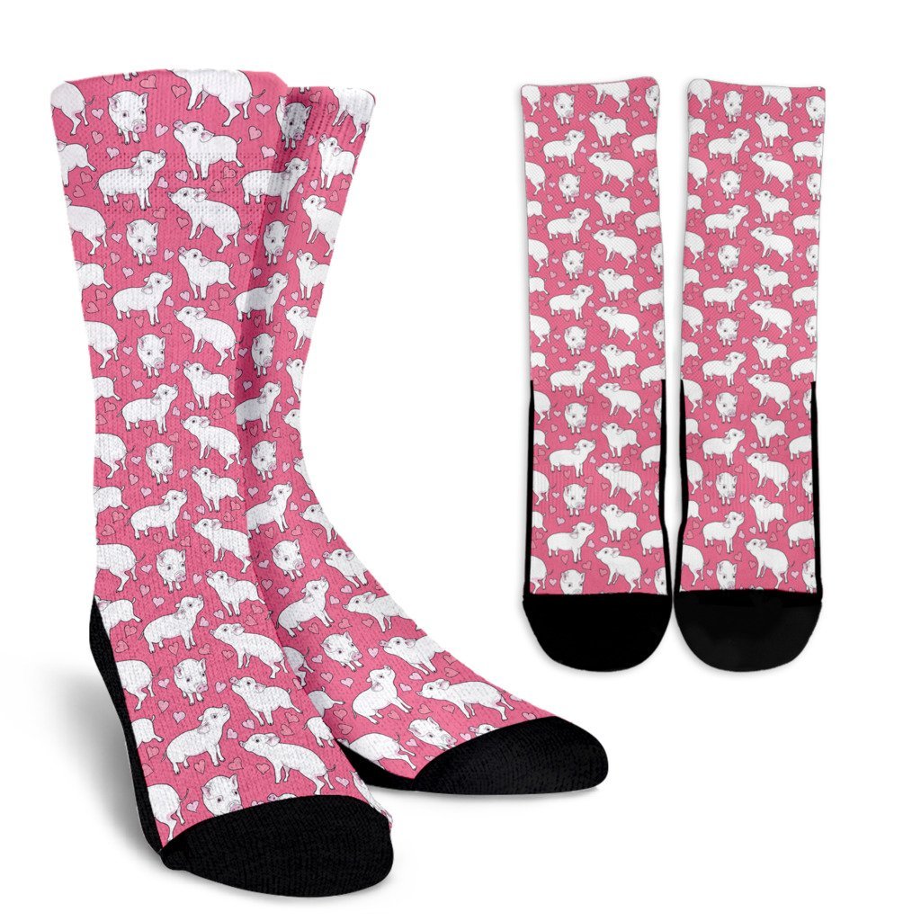 Pig Heart Pattern Print Unisex Crew Socks-grizzshop