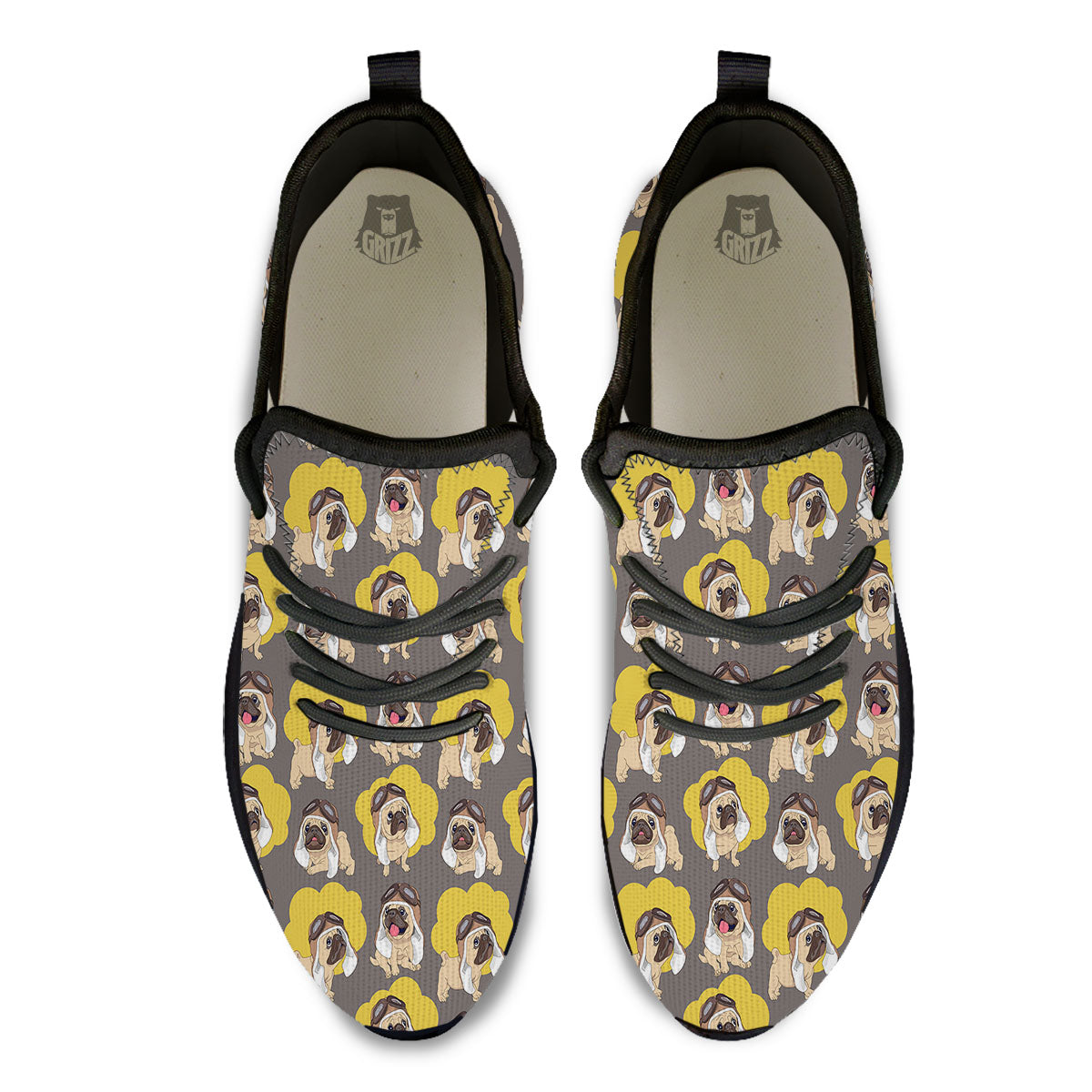 Pilot Pug Print Pattern Black Athletic Shoes-grizzshop