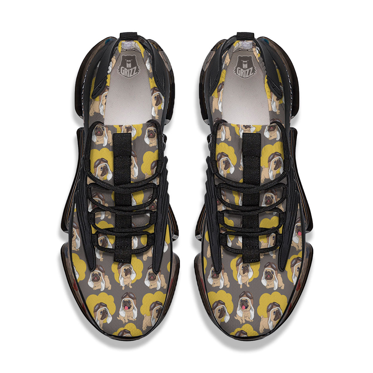 Pilot Pug Print Pattern Black Gym Shoes-grizzshop