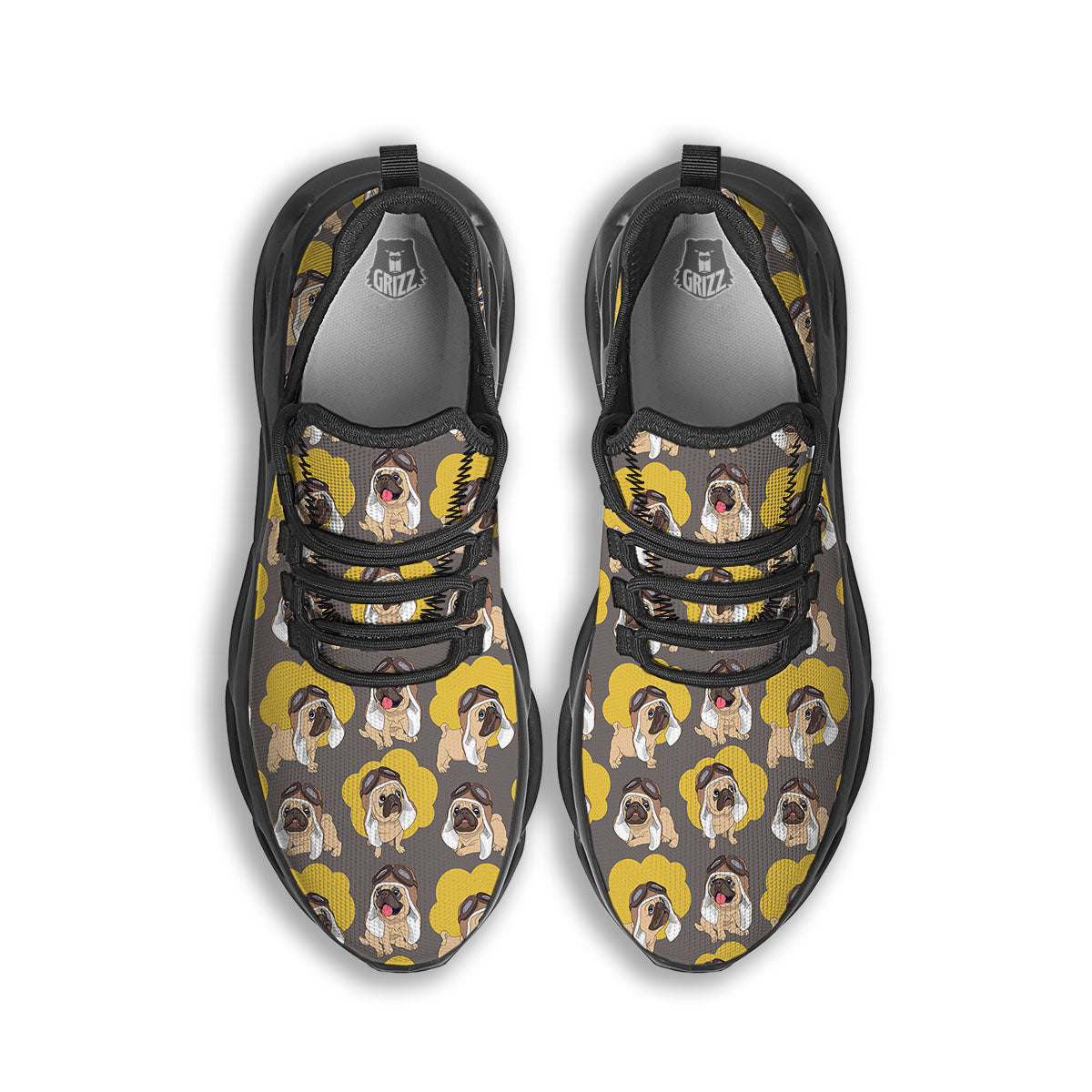 Pilot Pug Print Pattern Black Running Shoes-grizzshop