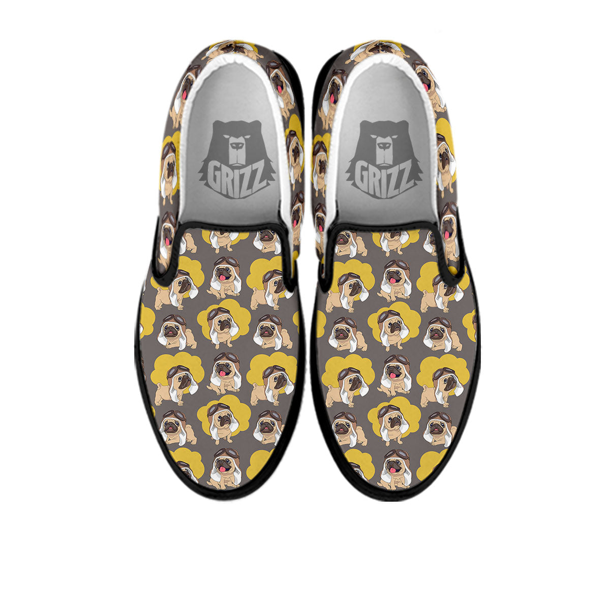 Pilot Pug Print Pattern Black Slip On Shoes-grizzshop