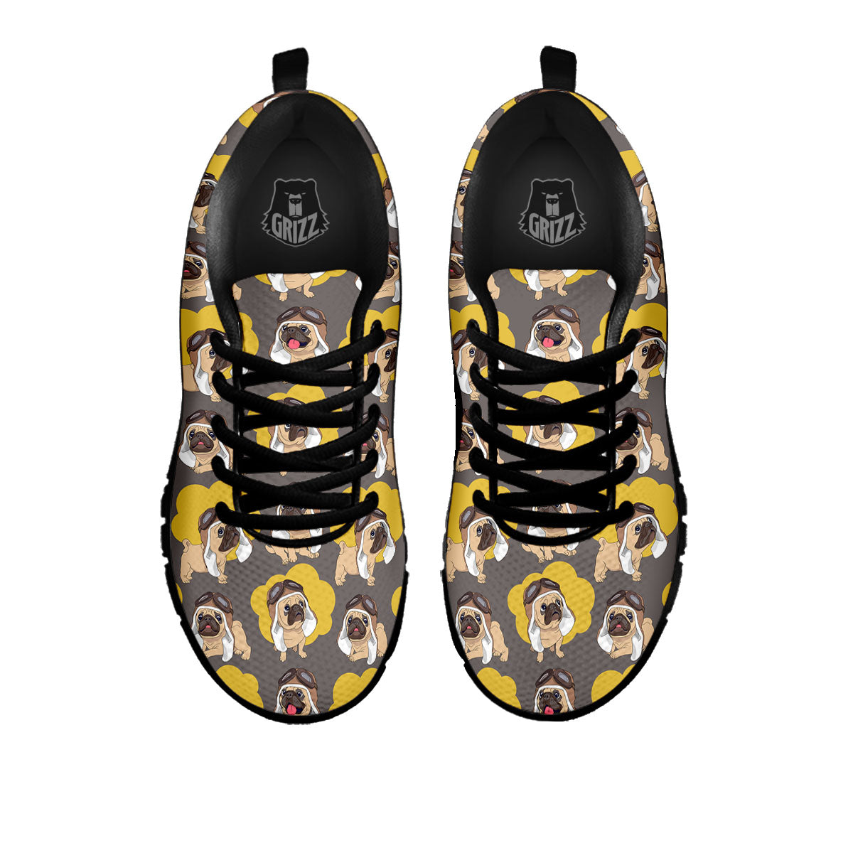 Pilot Pug Print Pattern Black Sneaker-grizzshop