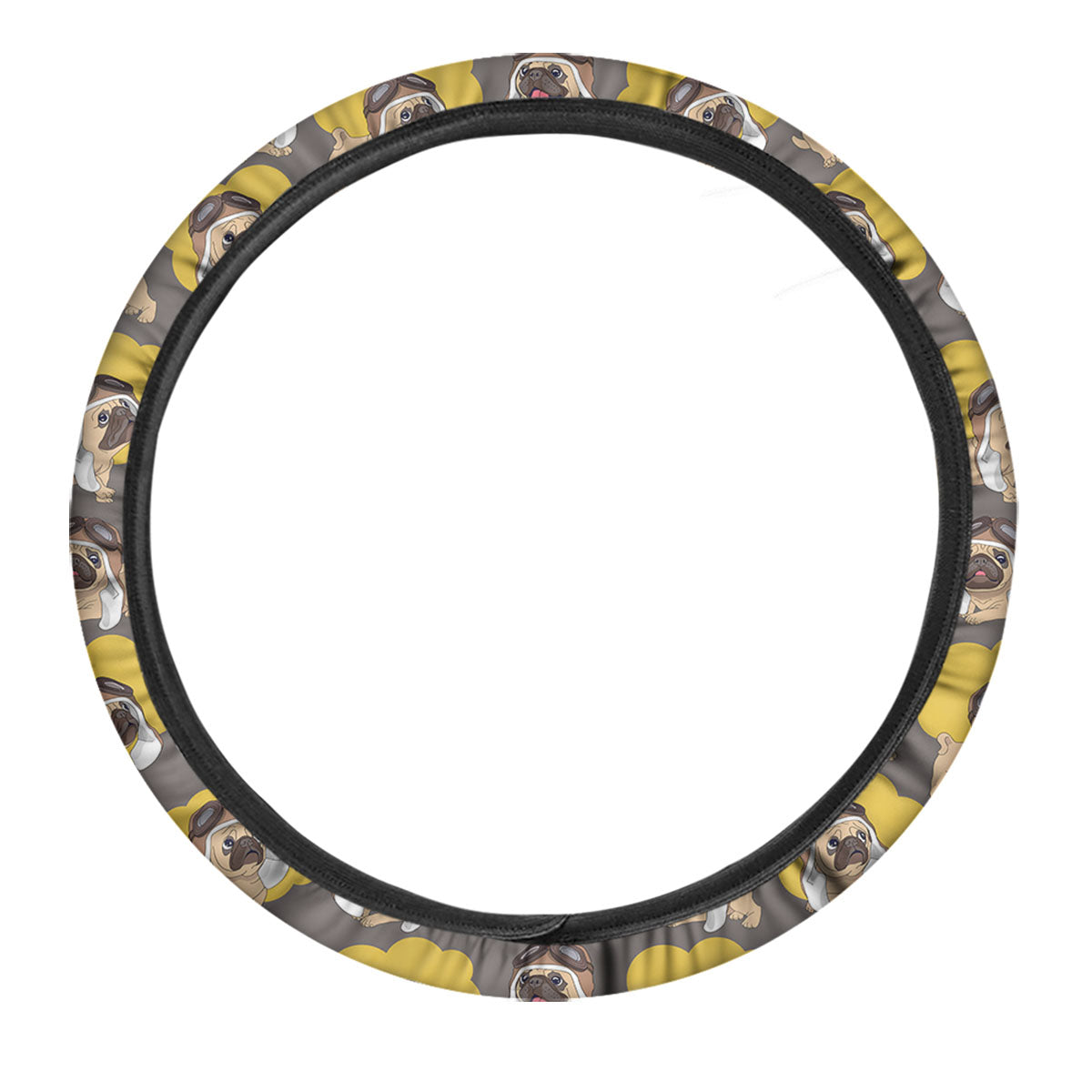 Pilot Pug Print Pattern Car Steering Wheel Cover-grizzshop