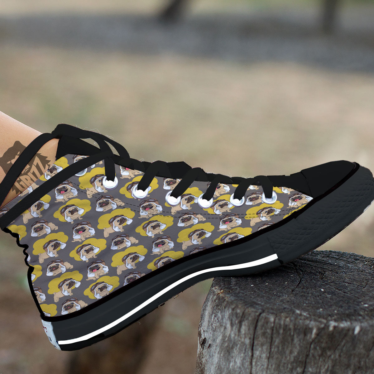 Pilot Pug Print Pattern High Top Shoes-grizzshop