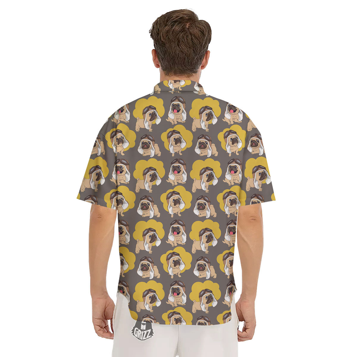 Pilot Pug Print Pattern Men's Short Sleeve Shirts-grizzshop