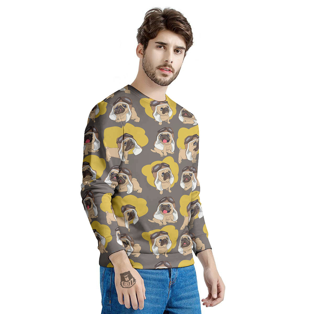 Pilot Pug Print Pattern Men's Sweatshirt-grizzshop