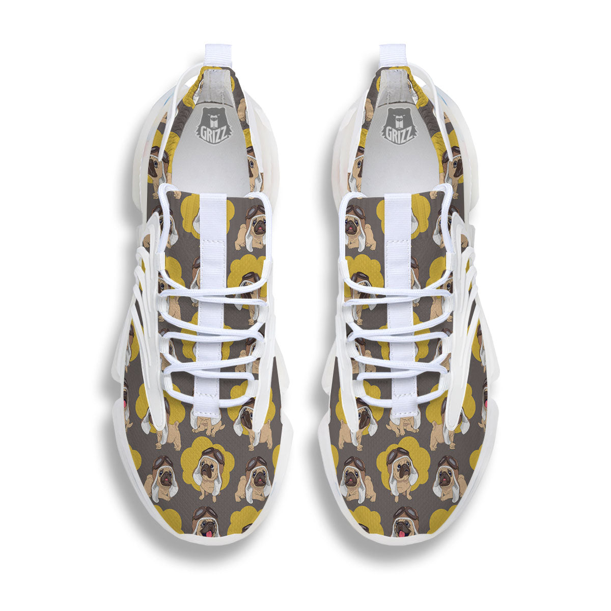 Pilot Pug Print Pattern White Gym Shoes-grizzshop