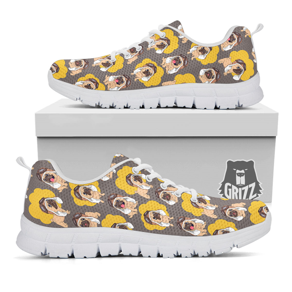Pilot Pug Print Pattern White Sneaker-grizzshop