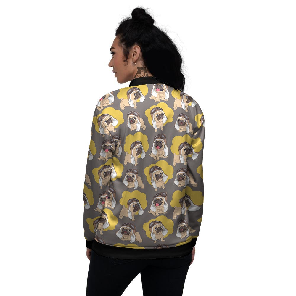 Pilot Pug Print Pattern Women's Bomber Jacket-grizzshop