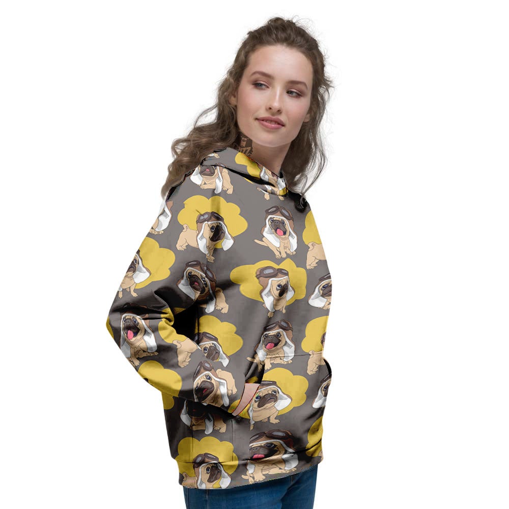 Pilot Pug Print Pattern Women's Hoodie-grizzshop