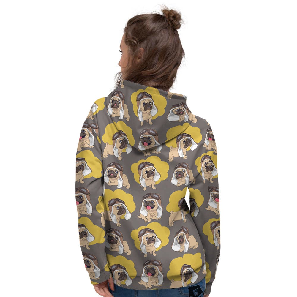 Pilot Pug Print Pattern Women's Hoodie-grizzshop