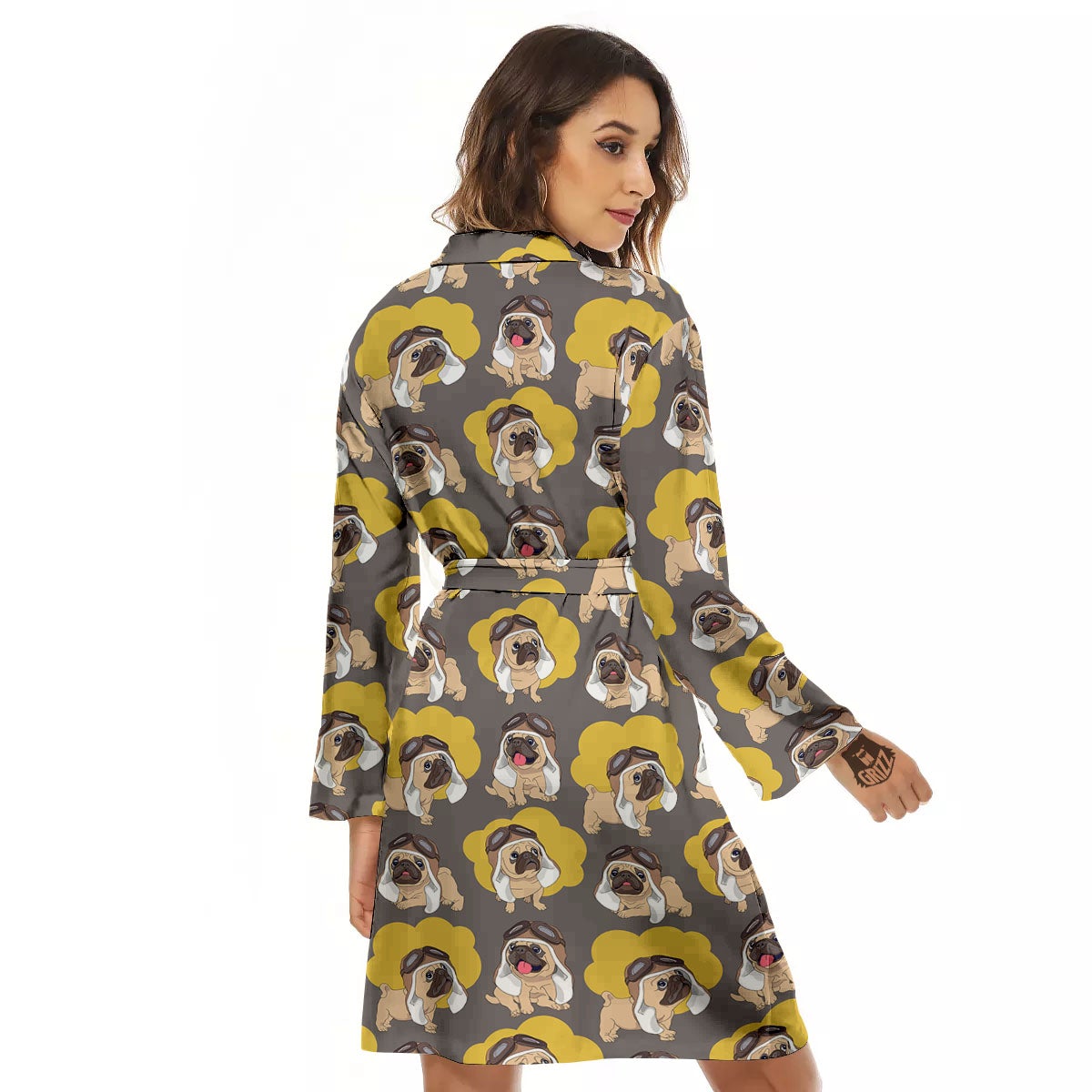 Pilot Pug Print Pattern Women's Robe-grizzshop