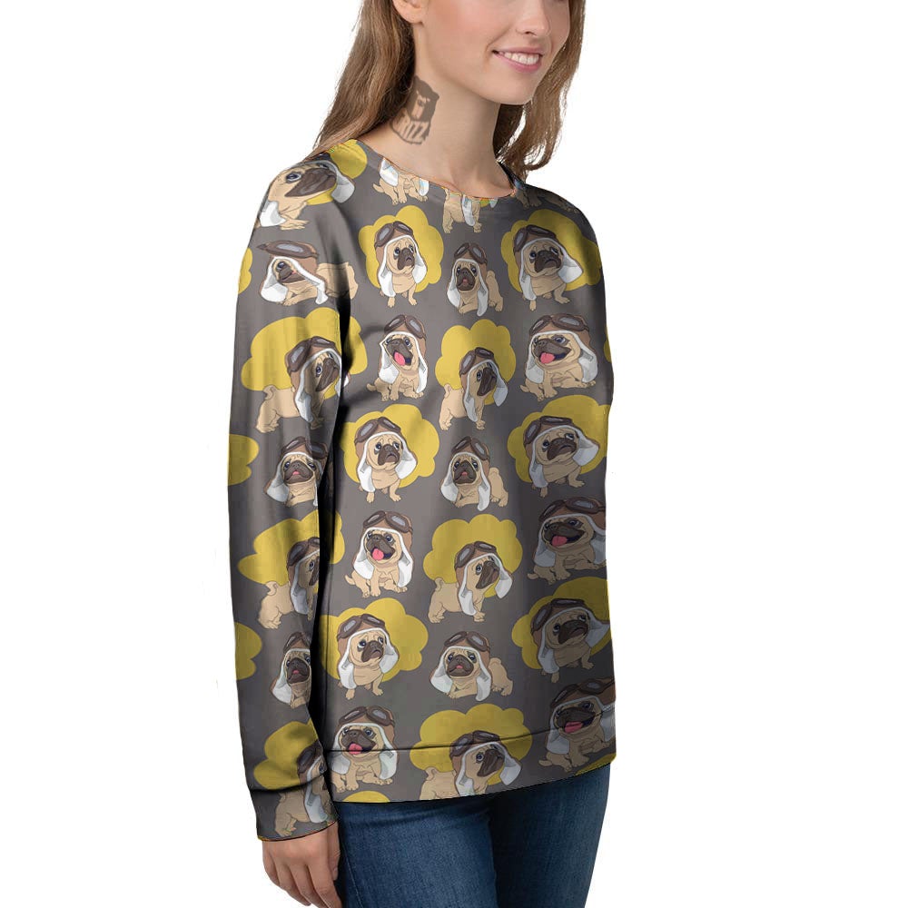 Pilot Pug Print Pattern Women's Sweatshirt-grizzshop