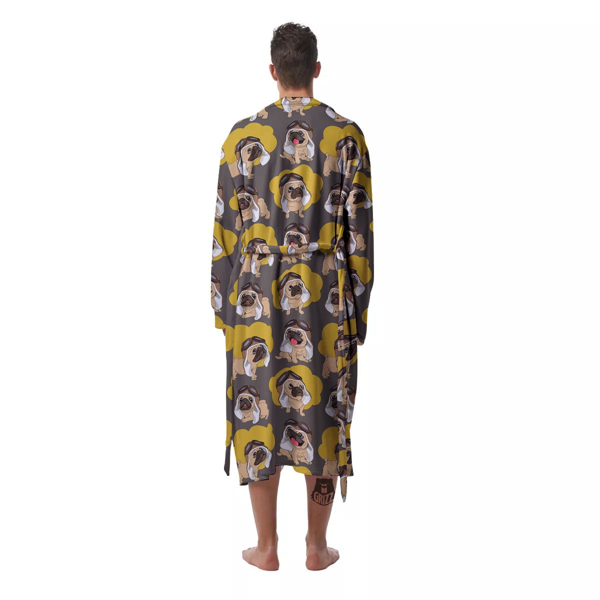 Pilot Pug Print Pattern Men's Robe-grizzshop