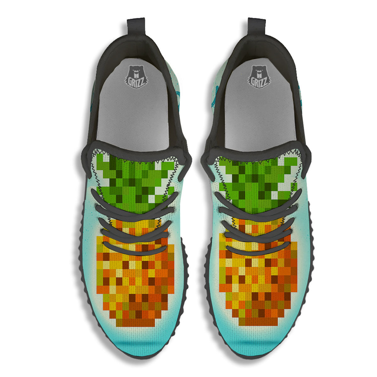 Pineapple 8-Bit Pixel Print Black Walking Shoes-grizzshop