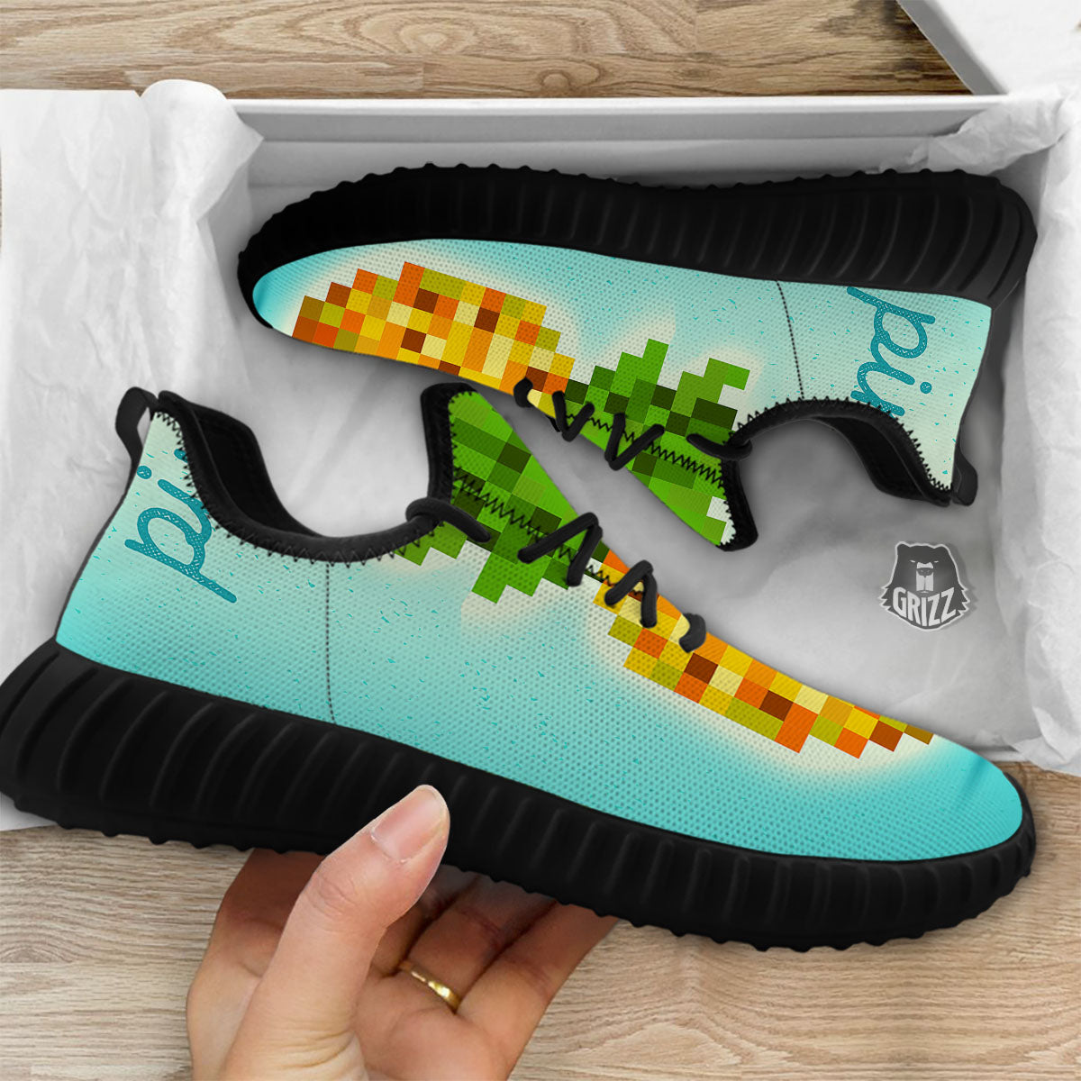 Pineapple 8-Bit Pixel Print Black Walking Shoes-grizzshop