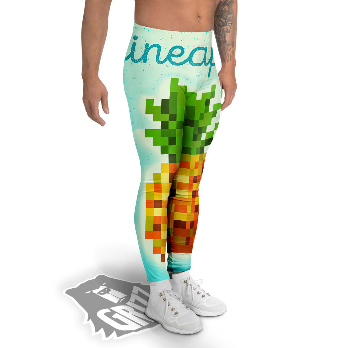 Pineapple 8-Bit Pixel Print Men's Leggings-grizzshop