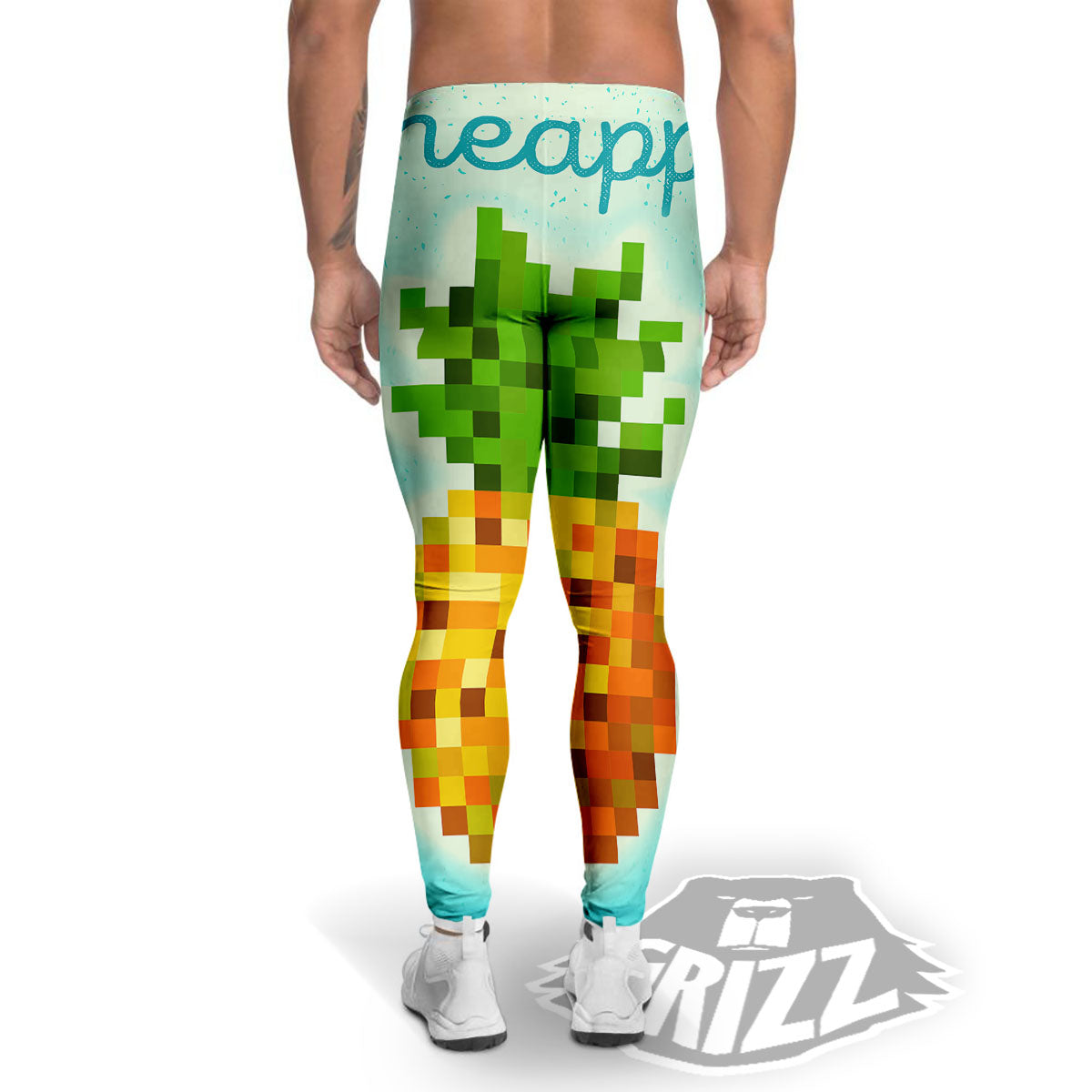 Pineapple 8-Bit Pixel Print Men's Leggings-grizzshop