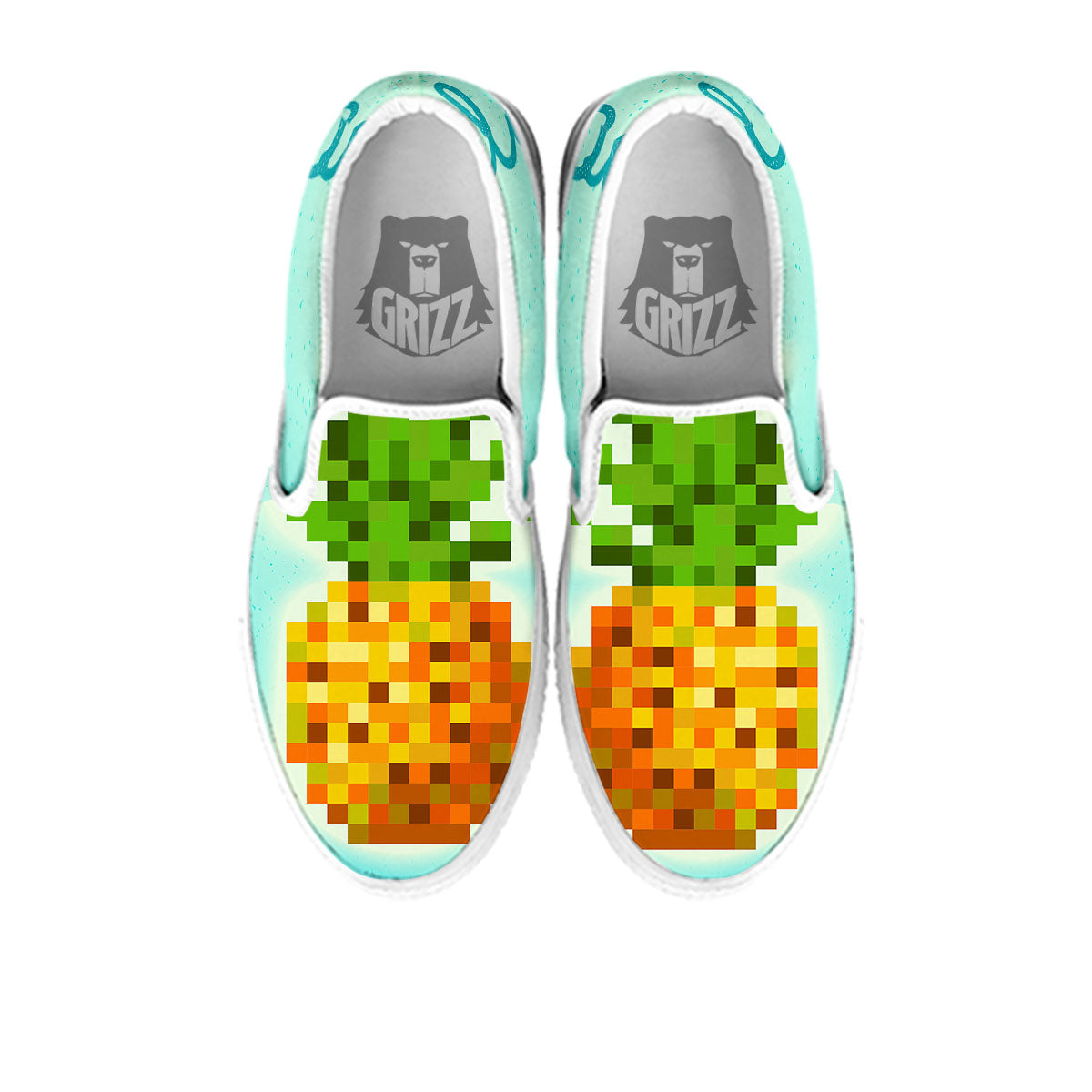 Pineapple 8-Bit Pixel Print White Slip On Shoes-grizzshop