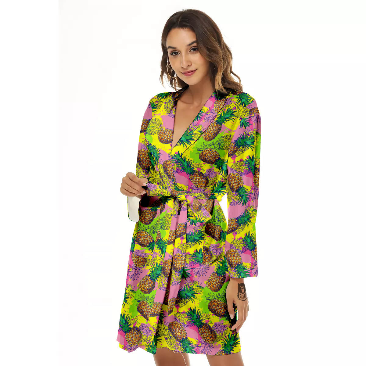 Pineapple Aloha Colorful Print Pattern Women's Robe-grizzshop