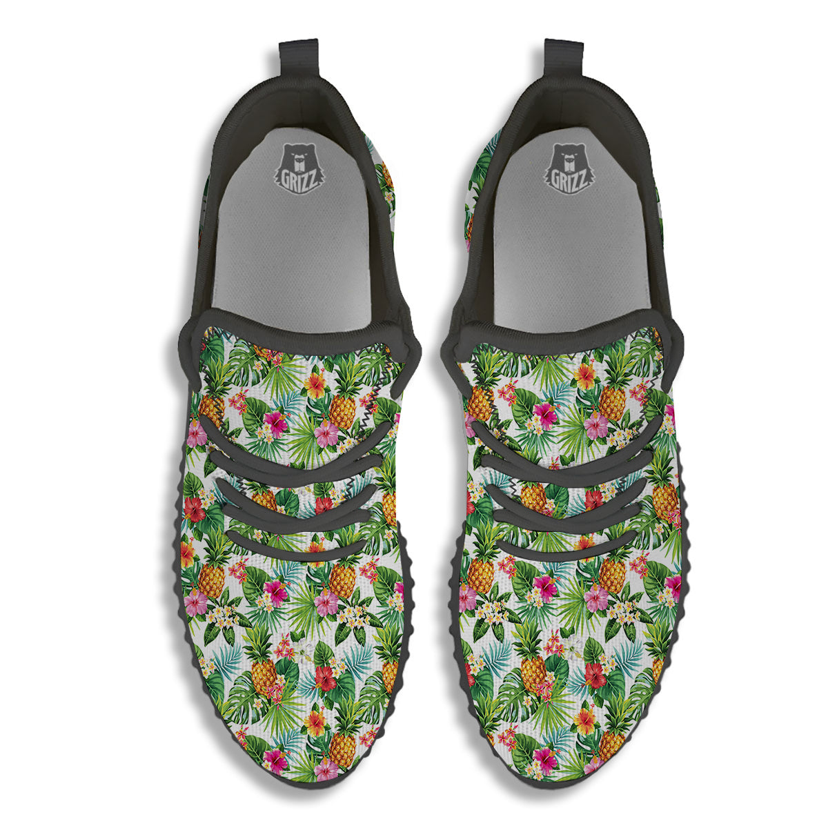 Pineapple Aloha Hawaiian Print Pattern Black Walking Shoes-grizzshop