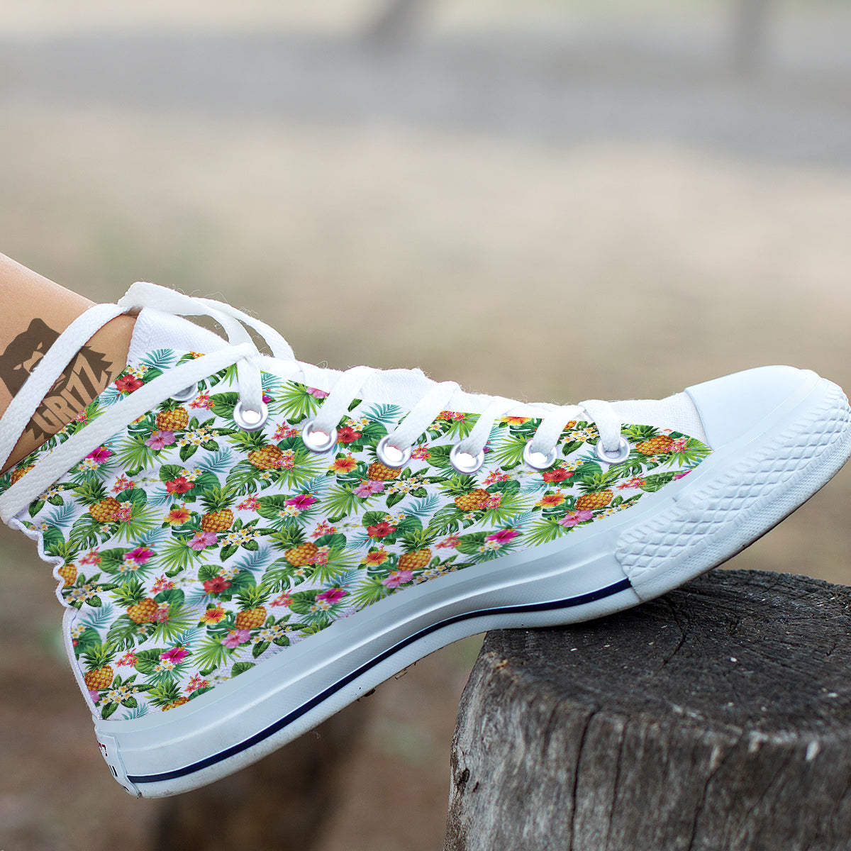 Pineapple Aloha Hawaiian Print Pattern White High Top Shoes-grizzshop