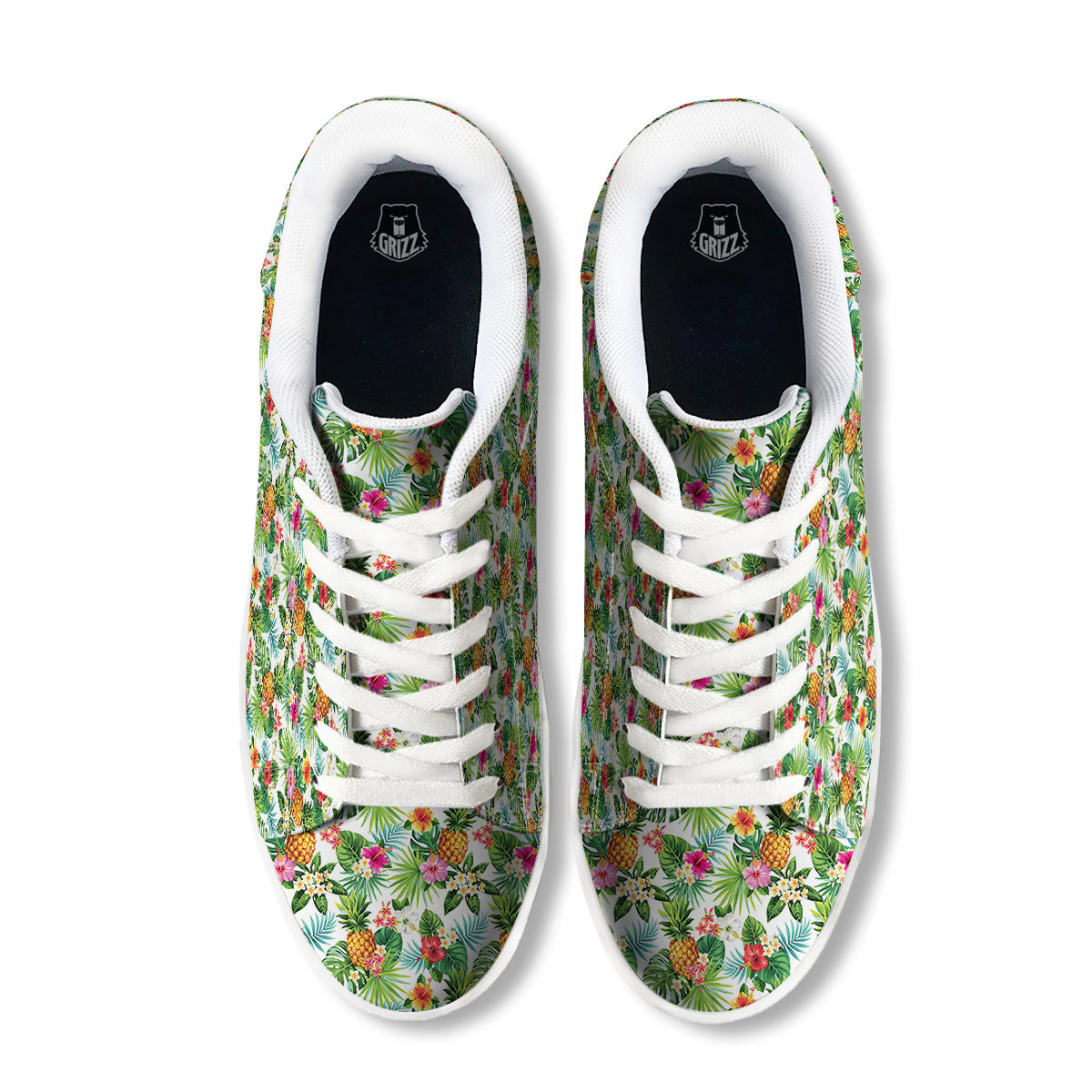 Pineapple Aloha Hawaiian Print Pattern White Low Top Sneakers-grizzshop